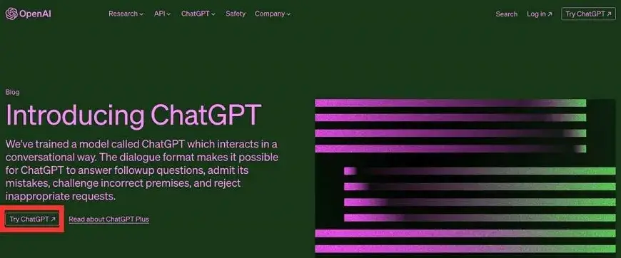 ChatGPT（https://openai.com/blog/chatgpt）にアクセスし、「Try ChatGPT」をクリック