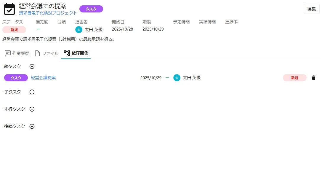 子タスク側から親タスクを設定する方法
