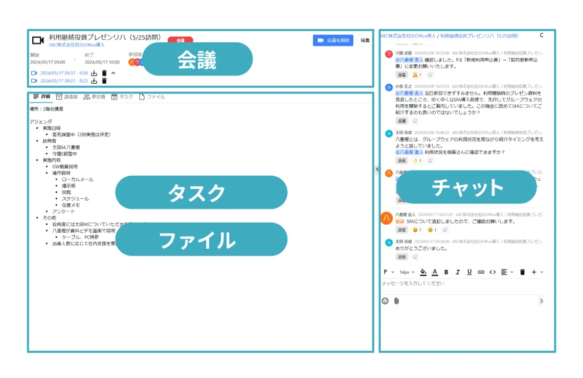 タスク・会議・チャットと連携したファイル管理
