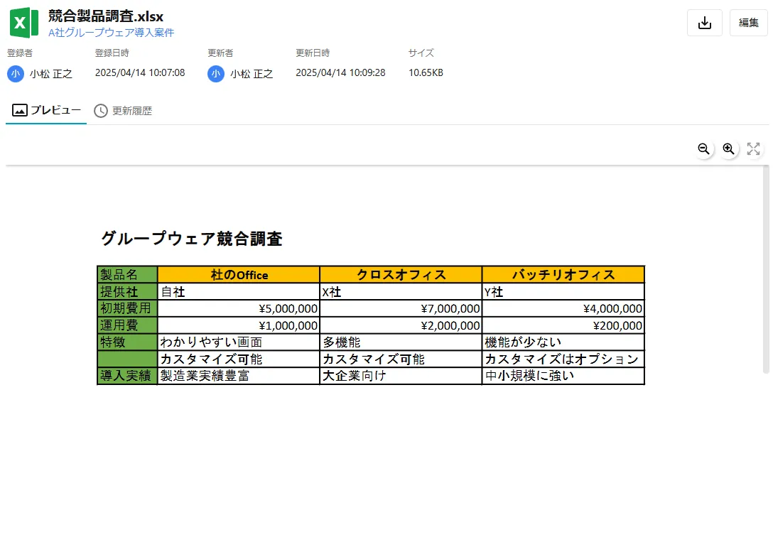 参照情報タブ内の参照リンクからファイルを開く