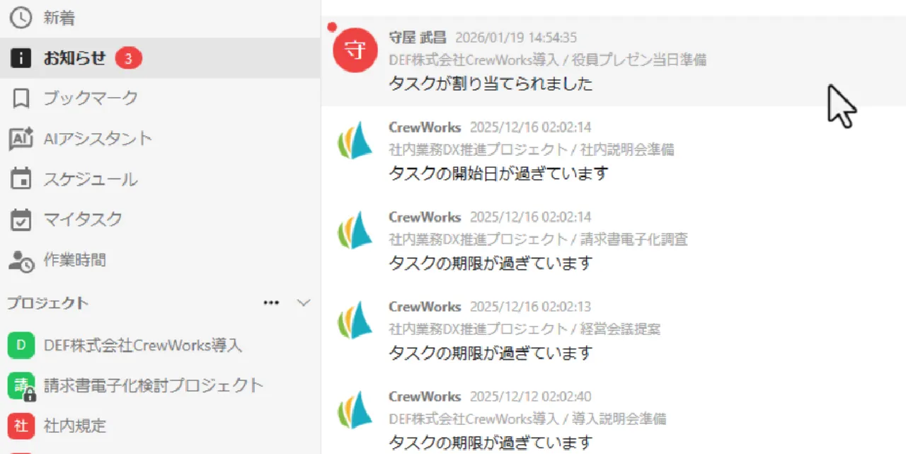 通知と進捗共有でチーム全体をサポート